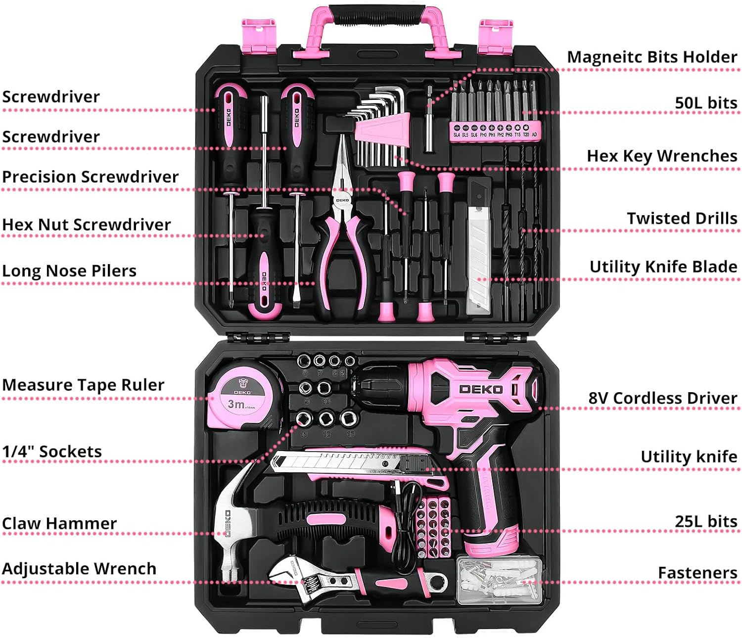 126 Pcs Pink Cordless Drill Se - огляд і ціна Power Tools Pink